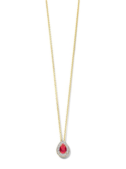 Bicolor collier met robijn en briljant 0,14crt.