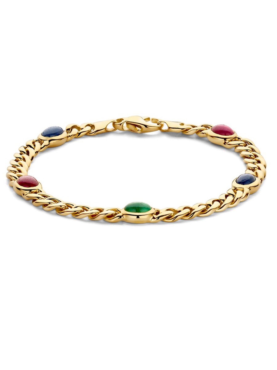 Geelgouden armband met saffier, robijn en smaragd Geelgouden armband met saffier, robijn en smaragd